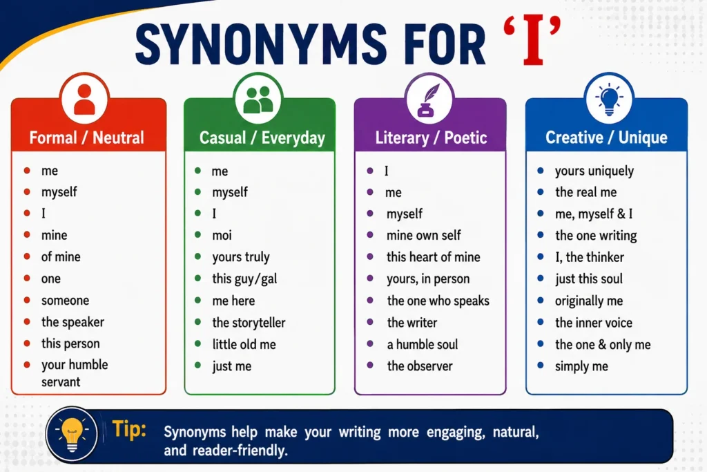 Synonyms for I