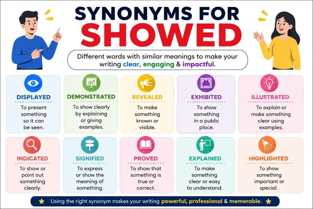 Synonyms for Showed