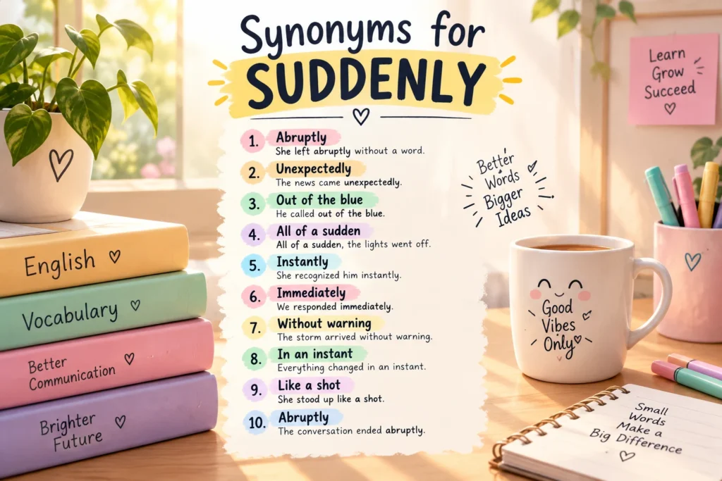 Synonyms for Suddenly